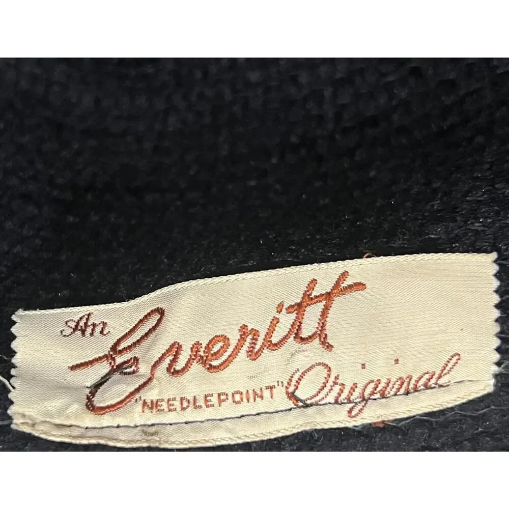 Everitt Needlepoint Vintage Women’s Hat Fascinator Black Cloche Woven Rope Band